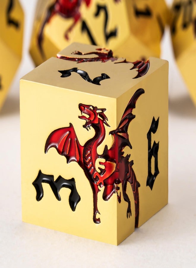 مجموعة نرد معدنية بتصميم تنين لألعاب تقمص الأدوار Dungeons and Dragons، نرد متعدد الأوجه بتصميم تنين، مجموعة من 7 قطع مع علبة هدايا - Image 2